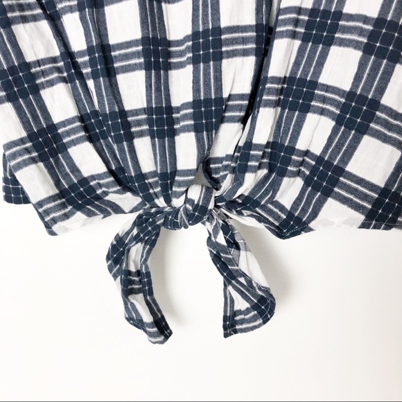 NWOT Madewell blue plaid cotton shirt tie front - Picture 3 of 8